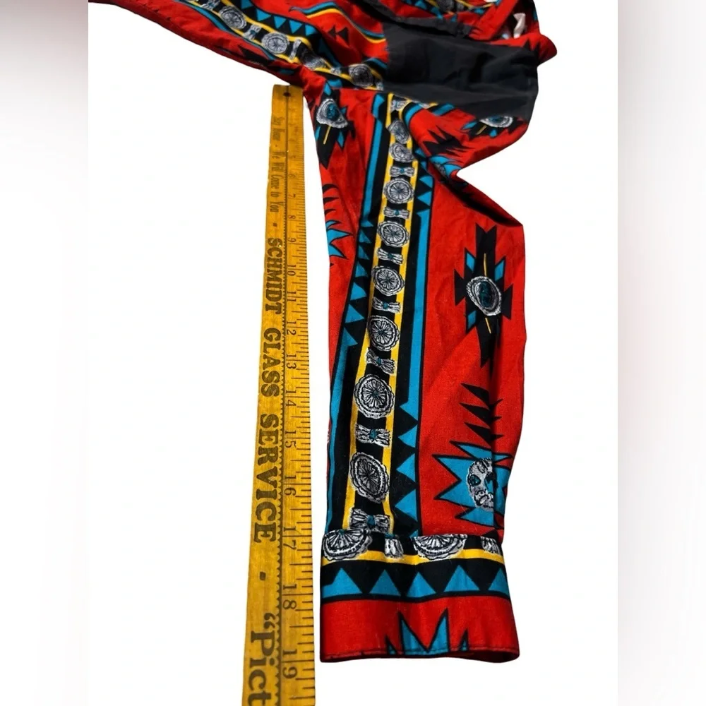 Vintage 90s Southwestern Western Shirt Red Black Turquoise Rodeo Size 10